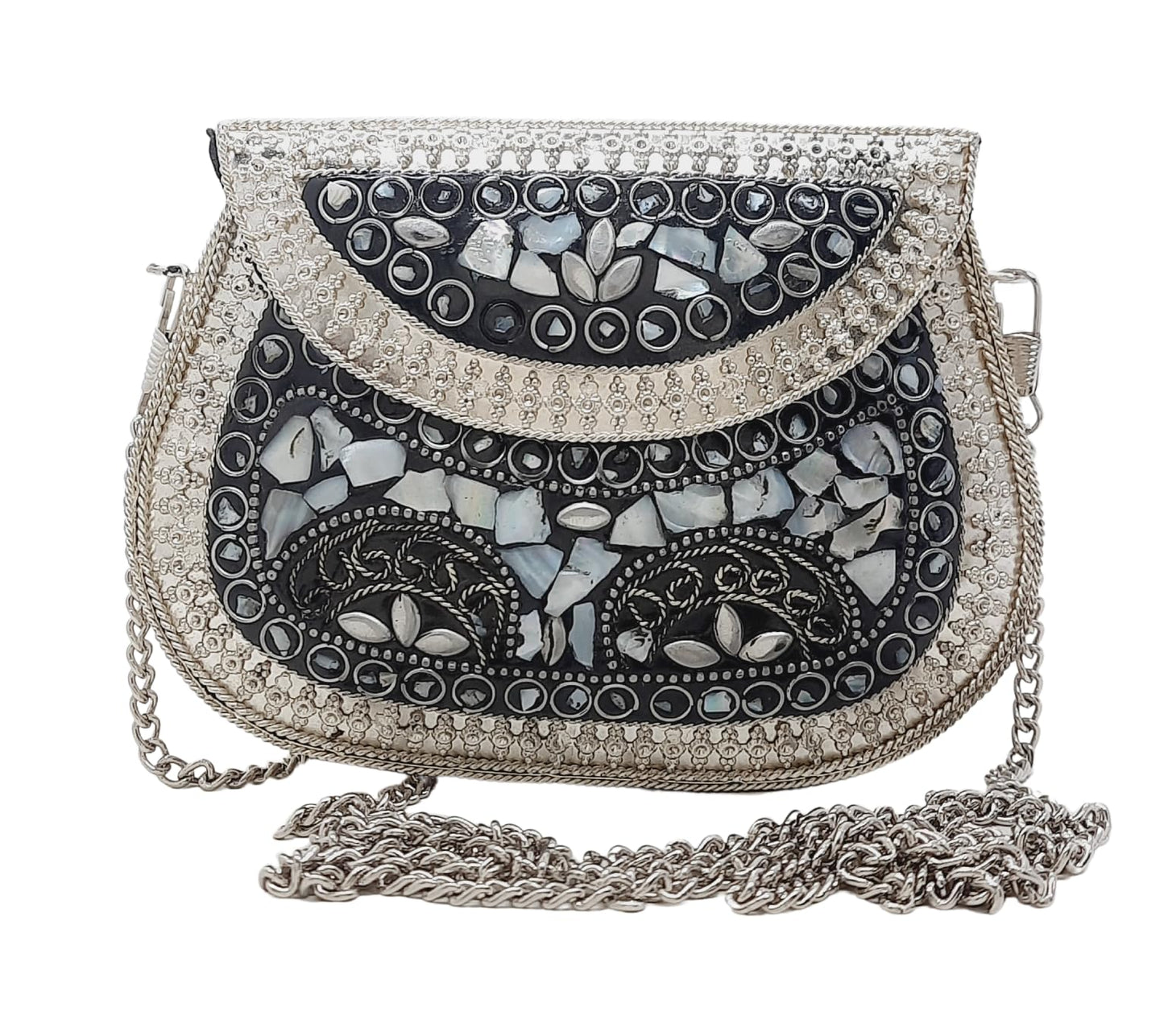 Trend Overseas Silver Small Size Metal Bag Coin Purse Ethnic Bridal kids Bag party clutch