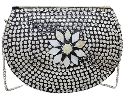 Trend Overseas Multicolor Silver Beads Ethnic Clutch Purse Bridal Bag cross body bag for women/Girl party