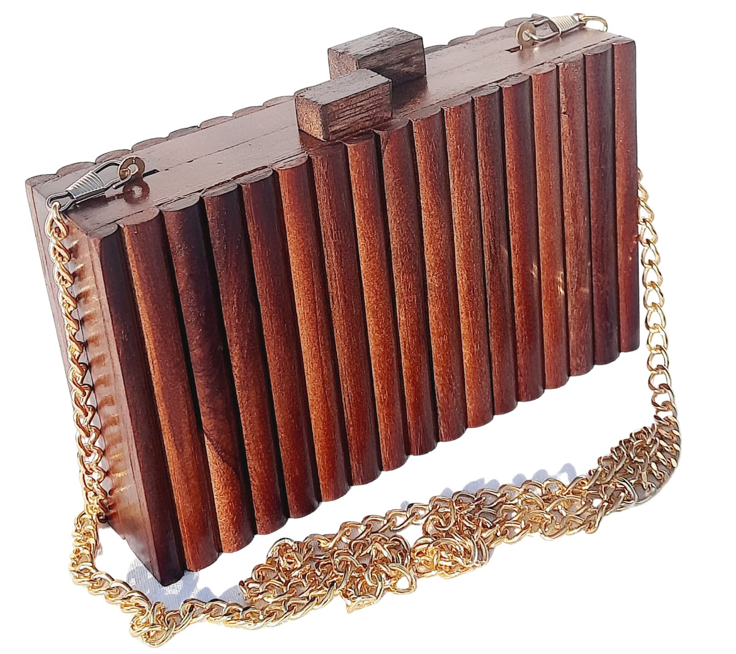 Trend Overseas Wooden Clutch Purse Bridal Clutch Handmade Brown Wooden Clutch cum Sling Bag