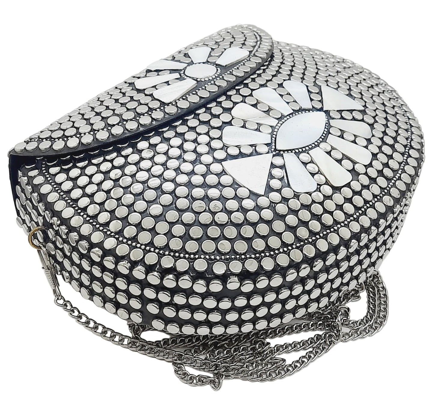 Trend Overseas Silver metal Beaded Ethnic purse Girls Bridal Bag cross body bag for women/Girl party clutch Metal clutches Vintage Brass