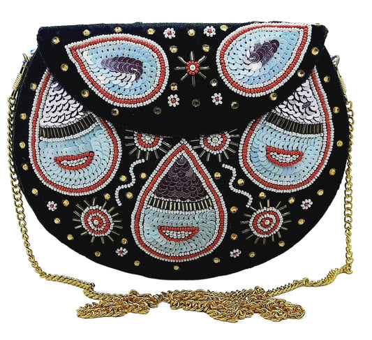 Trend Overseas Black Embroidery Beaded Ethnic purse Girls Bridal Bag cross body party bag