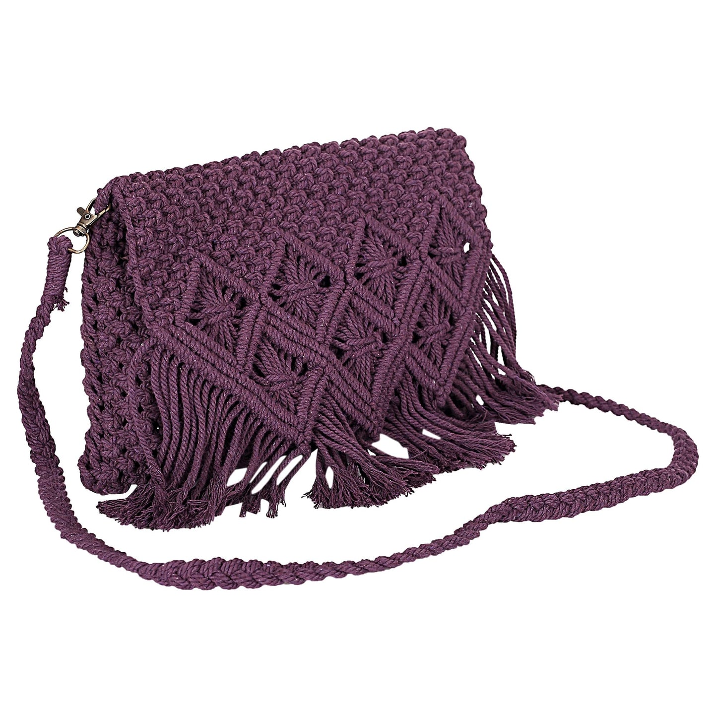 Trend Overseas Women/Girl Sling Crossbody Bag Handwoven Crochet Macrame Cotton rope Bag(8 * 10Inch)