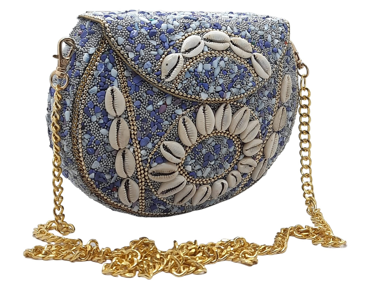 Trend Overseas Sea Kaudi Ethnic Indian Handmade mosaic Stone Chip Party Bridal Bag