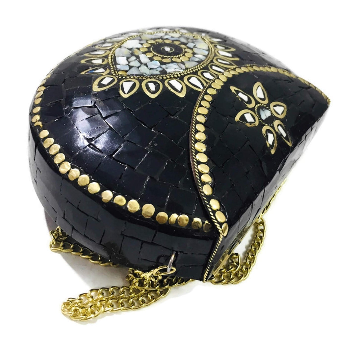 Trend Overseas Turquoise stone mosaic metal bag antique ethnic bridal clutch Indian purse party clutch women bag