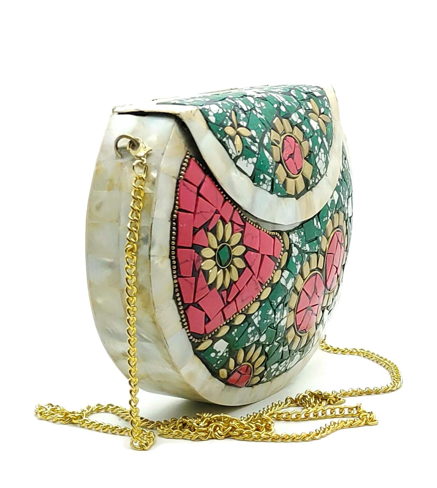 Trend Overseas Antique Indian art Handmade Nacre Stone mosaic metal bag Women/Girls Bridal