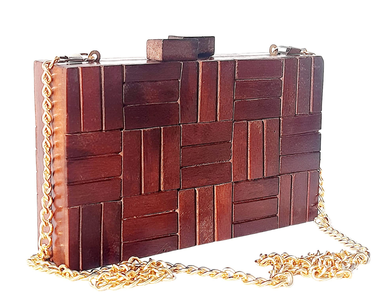 Trend Overseas Wooden Clutch Purse Bridal Clutch Handmade Brown Wooden Clutch cum Sling Bag