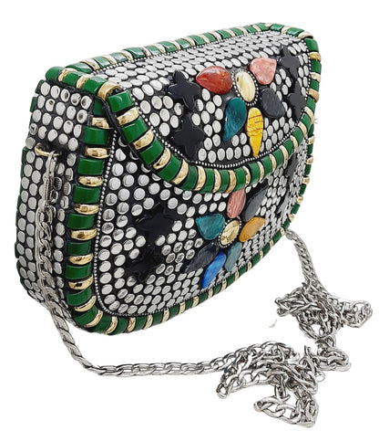 Trend Overseas Silver Metal Beads Ethnic purse Bridal Bag party clutch Metal clutches Sling Bag