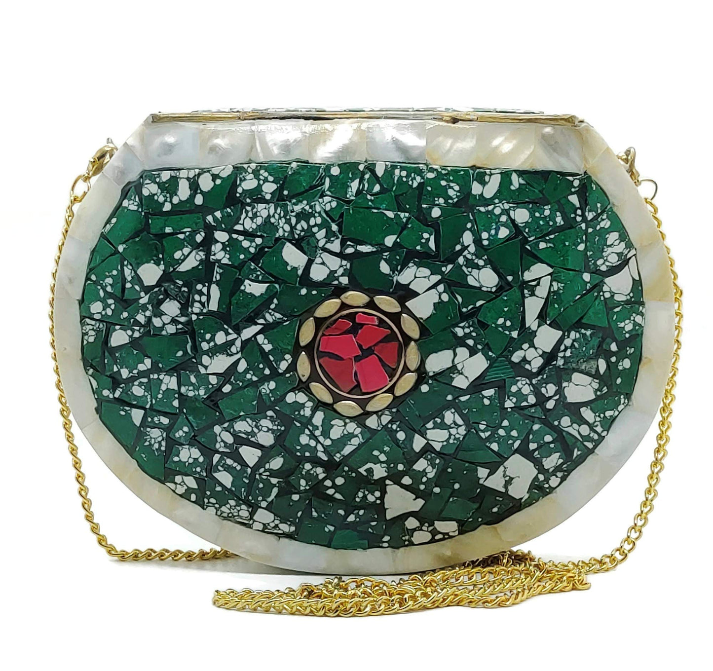 Trend Overseas Antique Indian art Handmade Nacre Stone mosaic metal bag Women/Girls Bridal