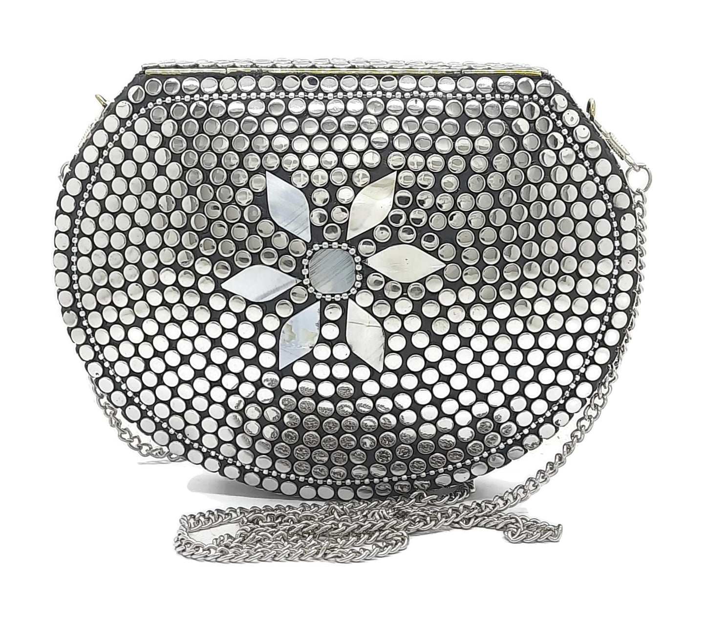 Trend Overseas Silver metal Beaded Ethnic purse Girls Bridal Bag cross body bag for women/Girl party clutch Metal clutches Vintage Brass