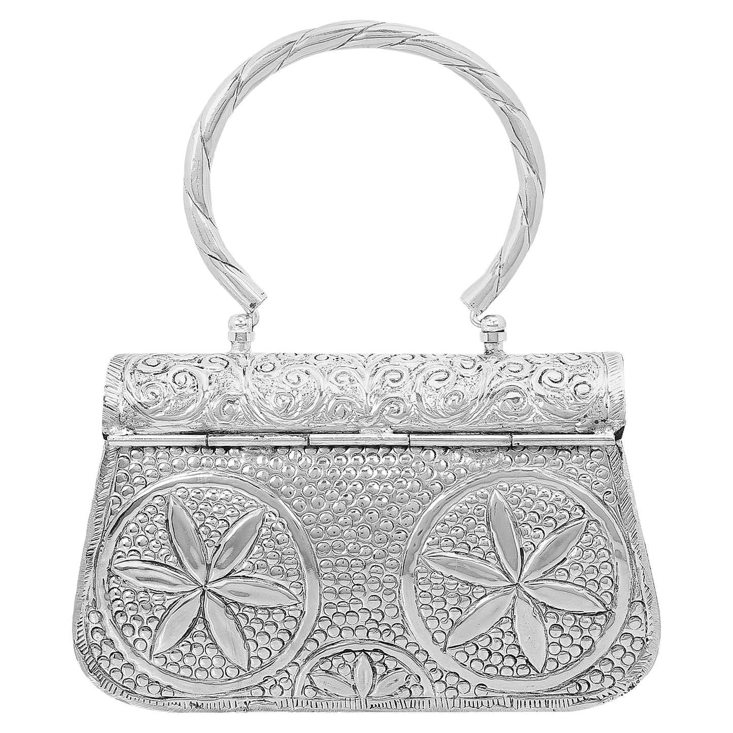 Trend Overseas Women's Antique Ethnic Handmade Silver Handle metal Clutch Handbag