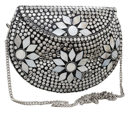 Trend Overseas Multicolor Silver Beads Ethnic Clutch Purse Bridal Bag cross body bag for women/Girl party