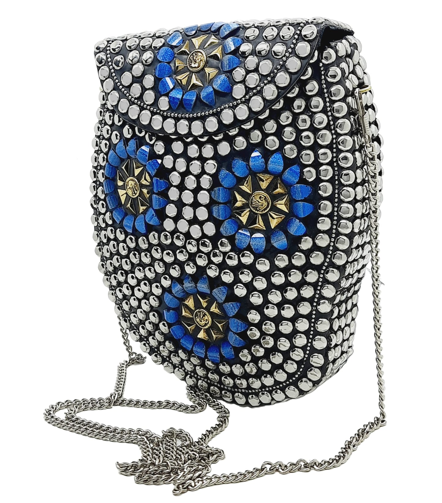 Trend Overseas Silver metal Beaded Ethnic purse Girls Bridal Bag cross body bag for women/Girl party clutch Metal clutches Vintage Brass