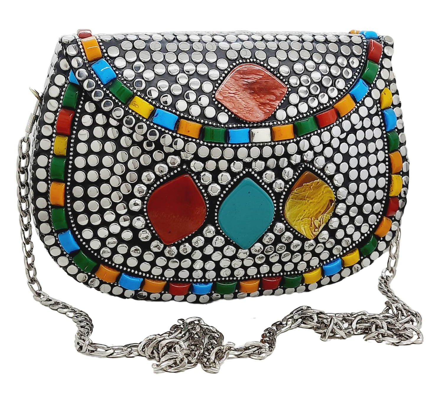 Trend Overseas Silver Metal Beads Ethnic purse Bridal Bag party clutch Metal clutches Sling Bag