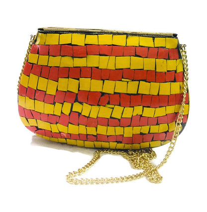 Trend Overseas Women Bridal yellow shaded mosaic metal bag antique ethnic clutch Indian antique purse party clutch women bag