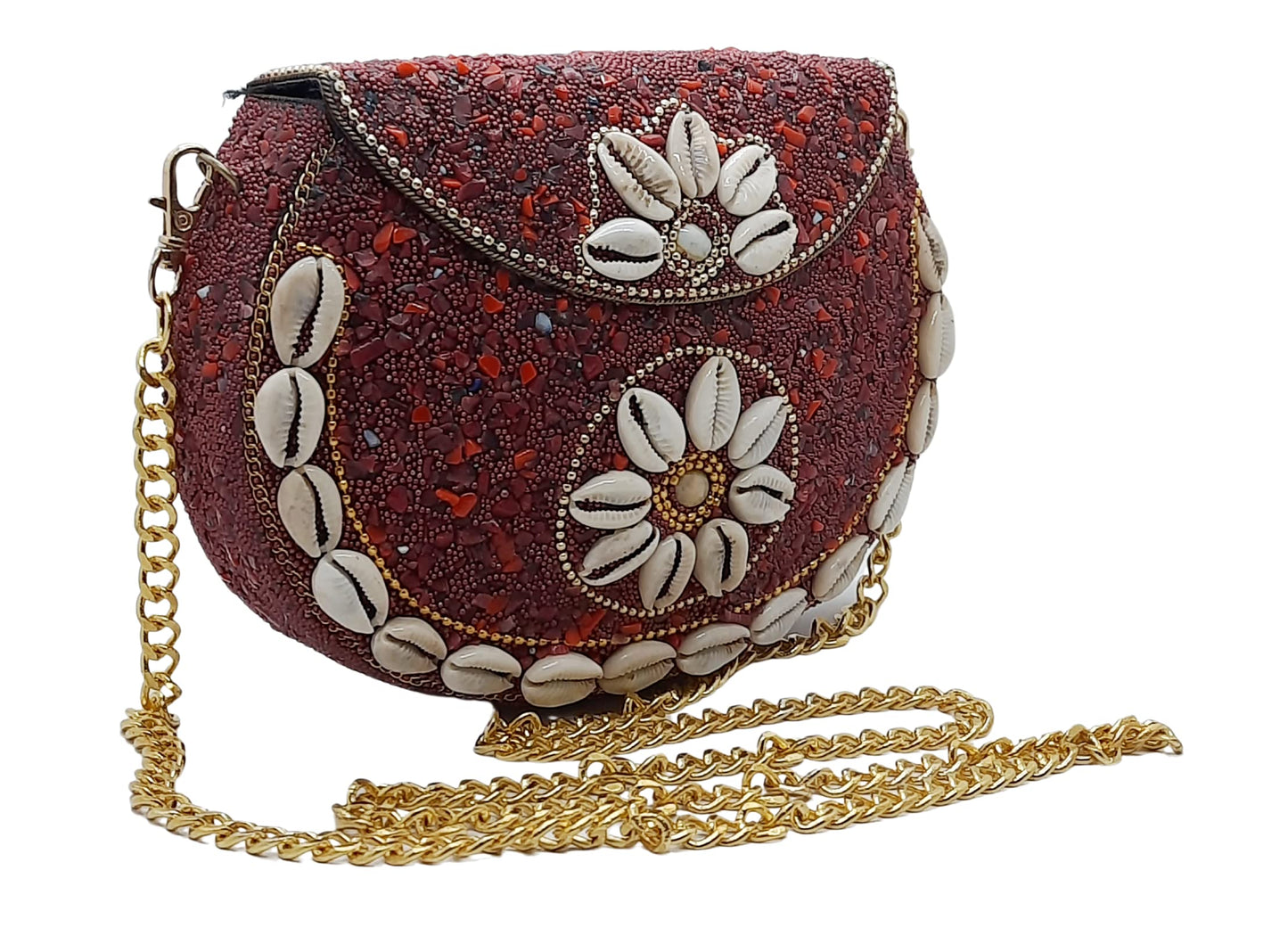 Trend Overseas Sea Kaudi Ethnic Indian Handmade mosaic Stone Chip Party Bridal Bag