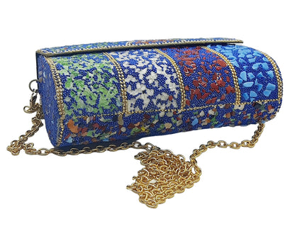 Trend Overseas Handmade Cut Stone mosaic metal bag Stone Clutch Ethnic Indian Women/Girls Bridal metal clutch party sling bag (Red)