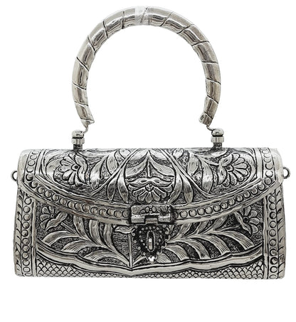 Trend Overseas Women's Silver Brass Metal Handle Clutch Handmade Antique Ethnic Hand Clutch