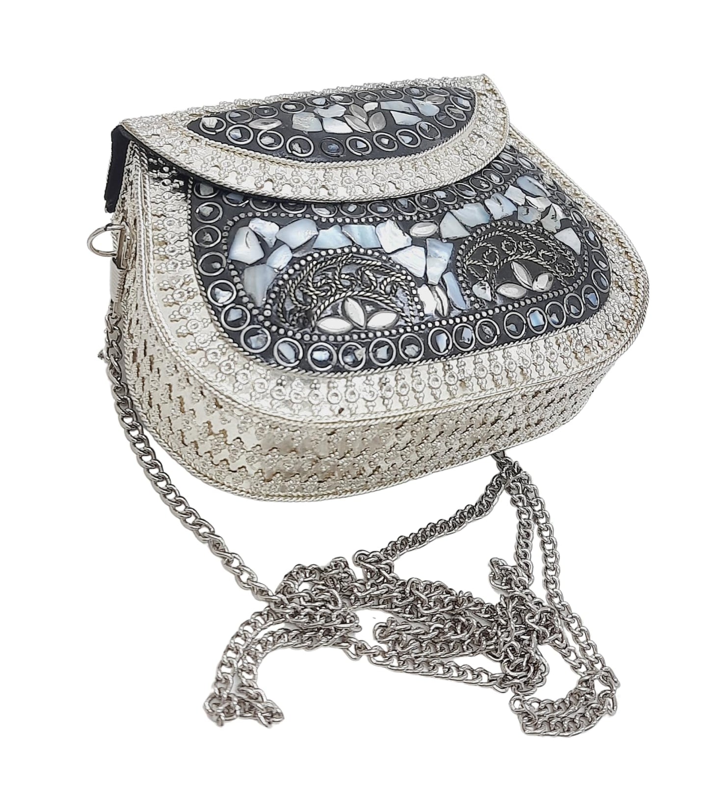 Trend Overseas Silver Small Size Metal Bag Coin Purse Ethnic Bridal kids Bag party clutch