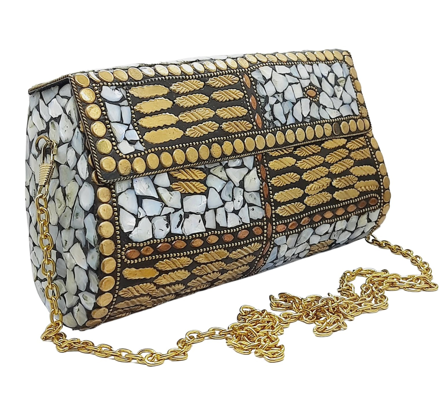 Trend Overseas Handmade mosaic metal bag Stone Ethnic Indian Women/Girls Bridal metal clutch party sling bag