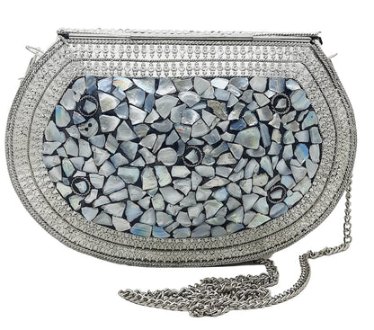 Trend Overseas Handmade Silver Metal Clutch Sling Bag Bridal Party Purse