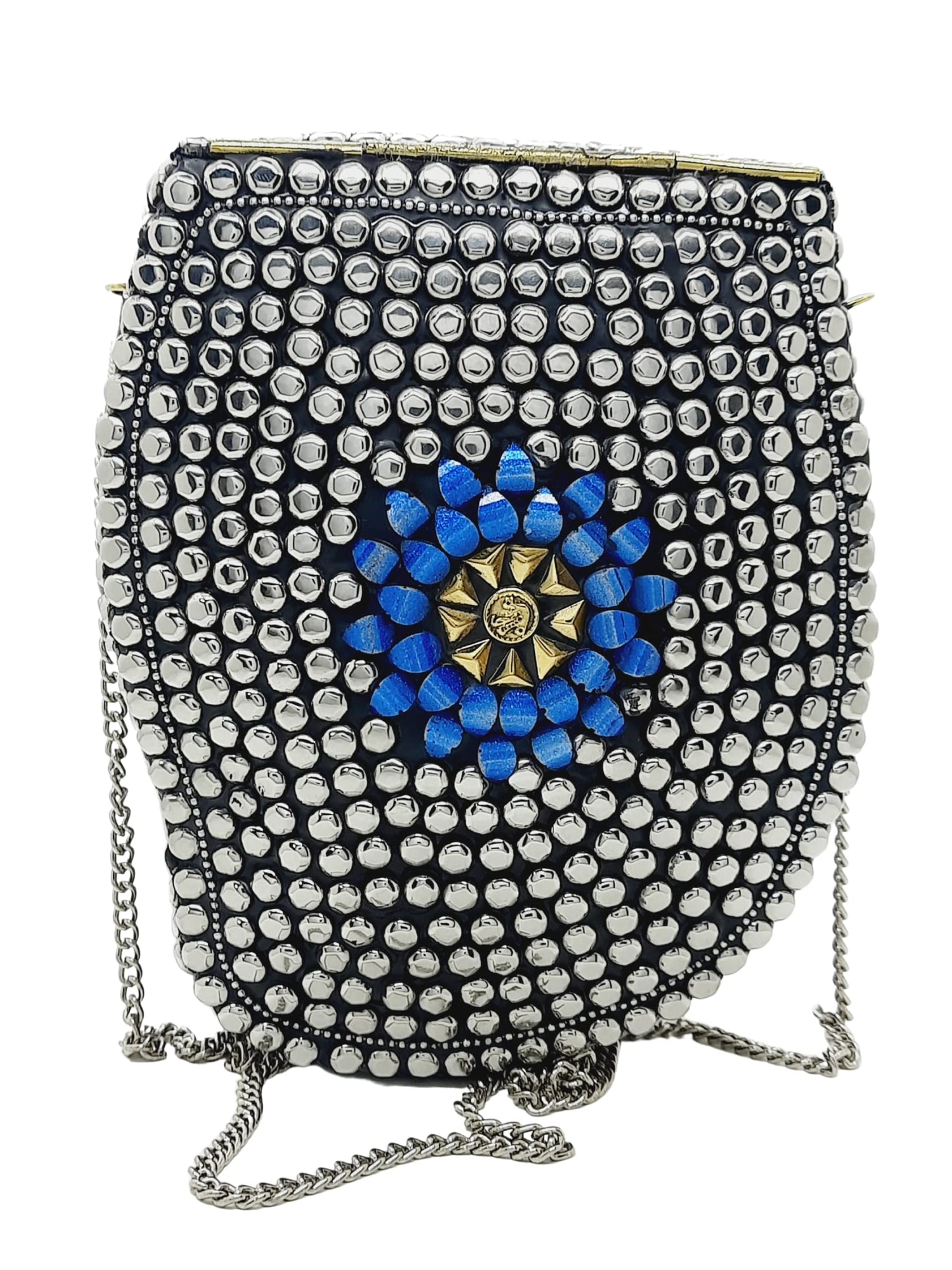 Trend Overseas Silver metal Beaded Ethnic purse Girls Bridal Bag cross body bag for women/Girl party clutch Metal clutches Vintage Brass