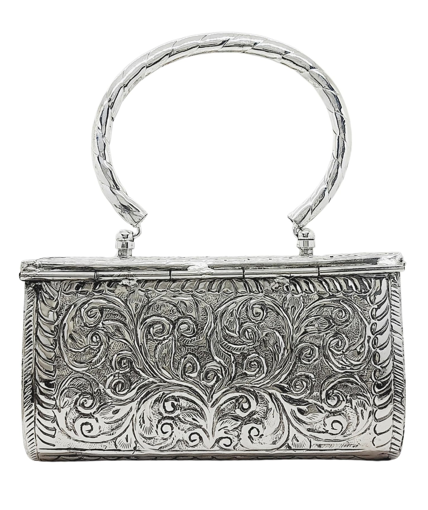 Trend Overseas Women's Antique Ethnic Handmade Silver Handle metal Clutch