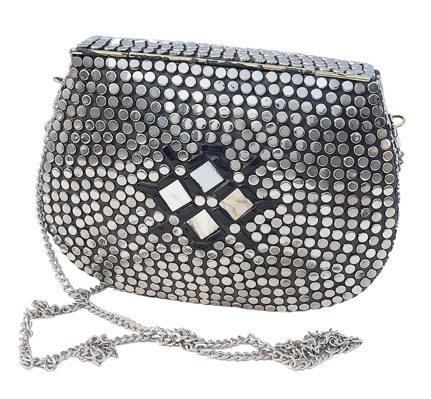 Trend Overseas Silver metal Beaded Ethnic purse Girls Bridal Bag cross body bag for women/Girl party clutch Metal clutches Vintage Brass