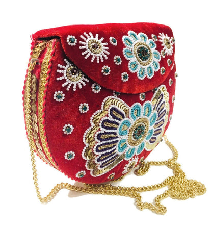 Trend Overseas Velvet Embroidery Beaded Ethnic purse Girls Bridal Bag cross body party Metal bag