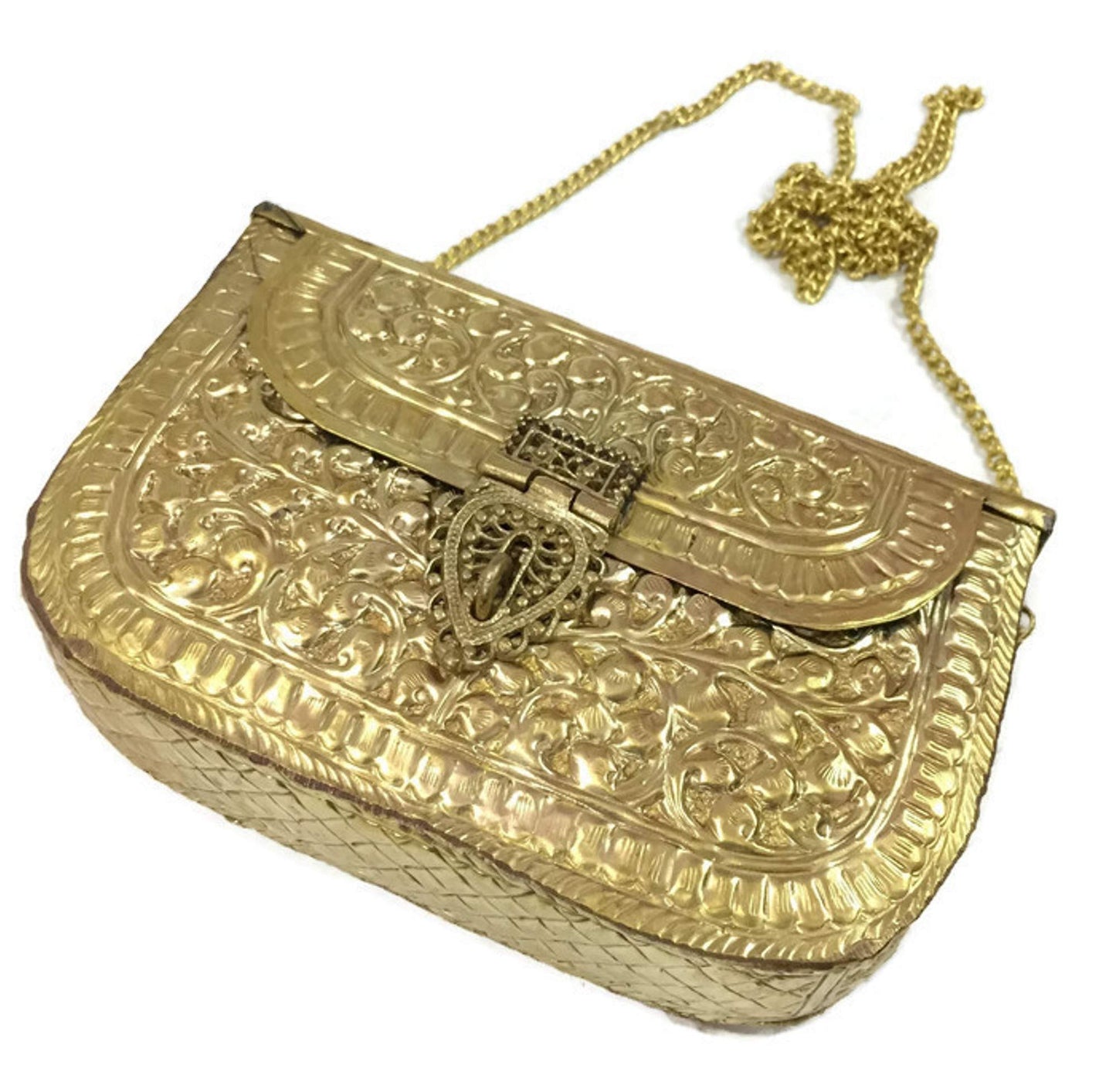 Trend Overseas Women's Brass Metal Vintage Ethnic Clutch (Gold)