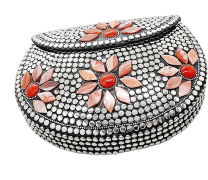 Trend Overseas Multicolor Silver Beads Ethnic Clutch Purse Bridal Bag cross body bag for women/Girl party