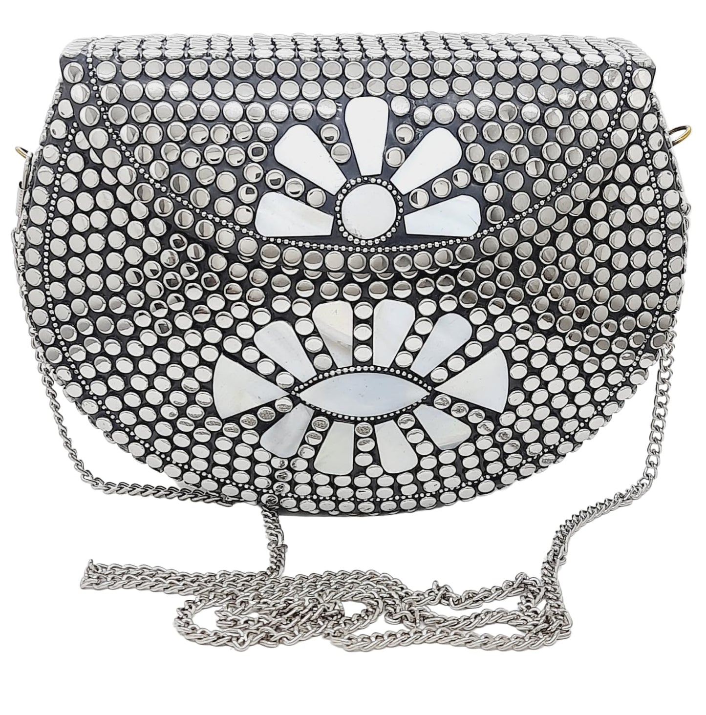 Trend Overseas Silver metal Beaded Ethnic purse Girls Bridal Bag cross body bag for women/Girl party clutch Metal clutches Vintage Brass