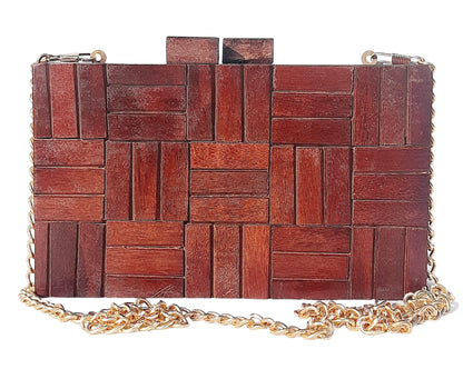 Trend Overseas Wooden Clutch Purse Bridal Clutch Handmade Brown Wooden Clutch cum Sling Bag