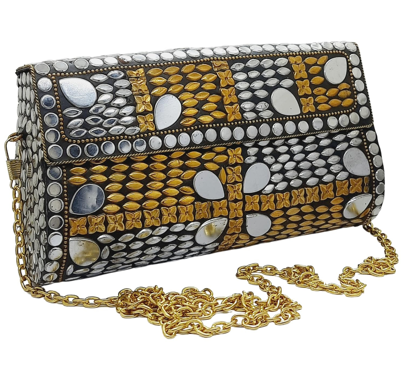 Trend Overseas Handmade mosaic metal bag Stone Ethnic Indian Women/Girls Bridal metal clutch party sling bag