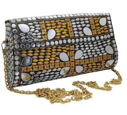 Trend Overseas Handmade mosaic metal bag Stone Ethnic Indian Women/Girls Bridal metal clutch party sling bag