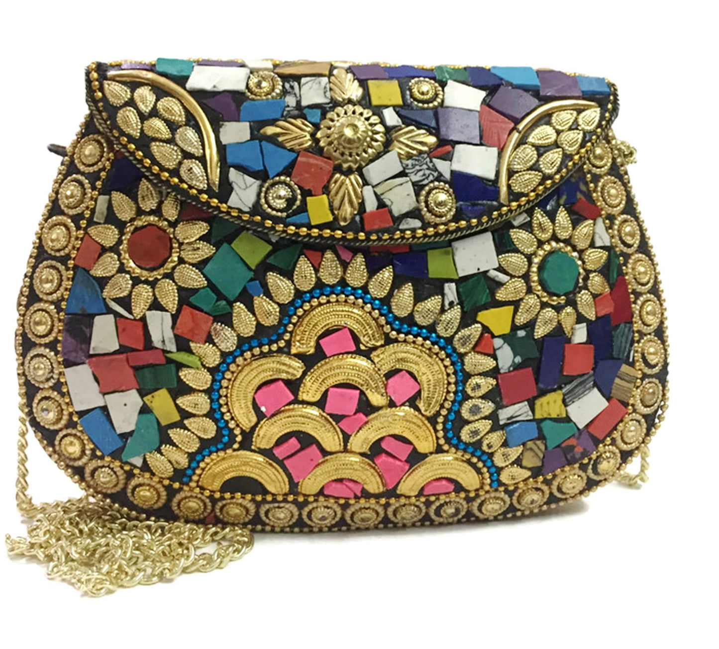 Trend Overseas Multi color metal mosaic clutch Wallet purse party bag for women Wedding Box Clutch for Women