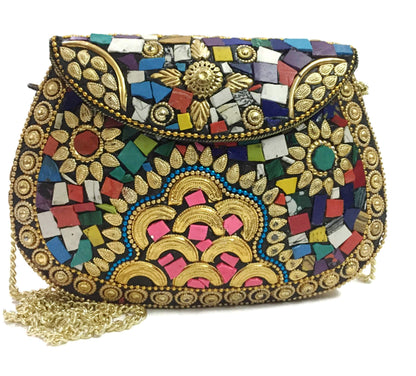 Trend Overseas multi-color WOMEN girl party bag Golden metal clutch bag metal mosaic clutch Wallet purse Wedding Box