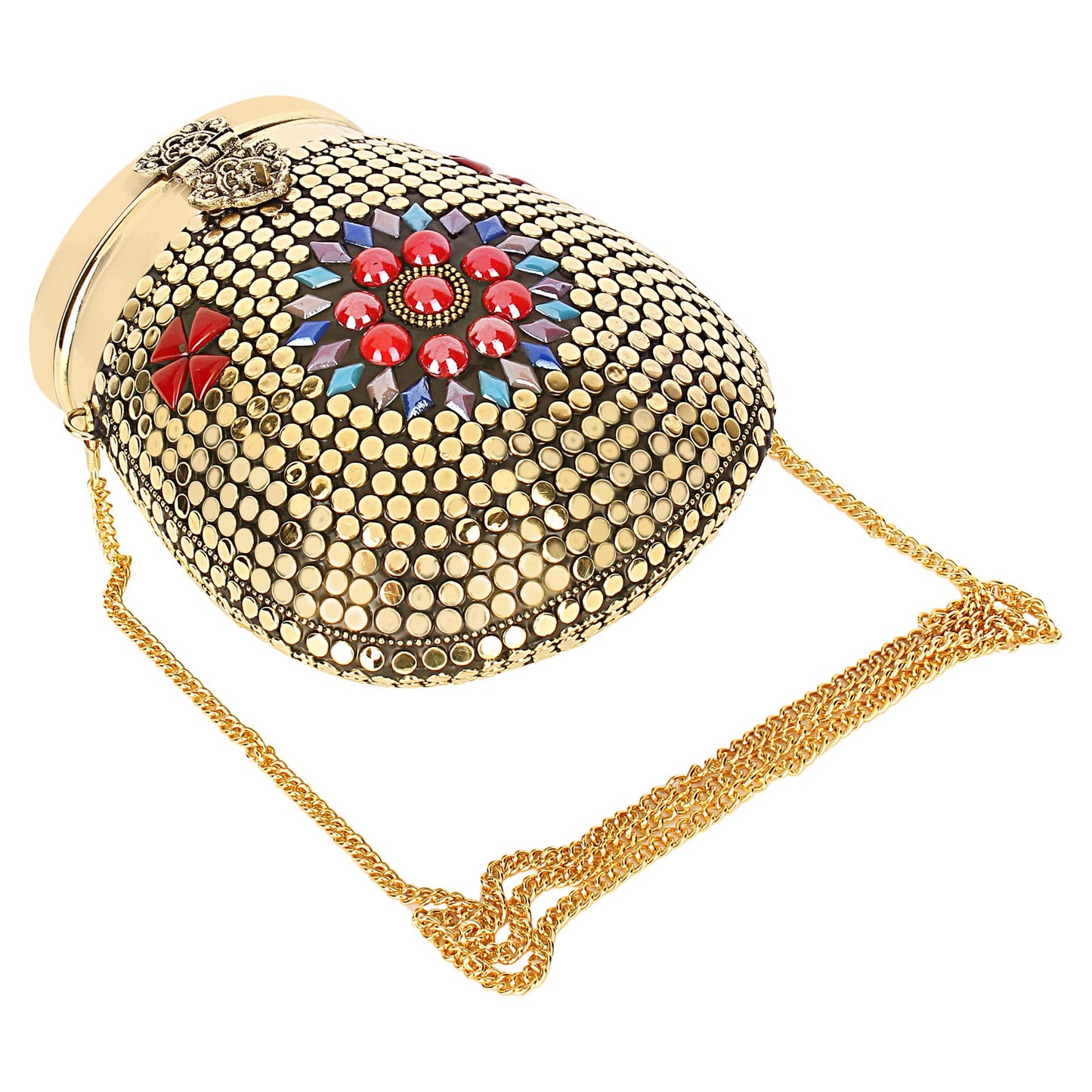 Trend Overseas Metal Potli Clutch Beaded Ethnic clutch Girls Bridal Bag cross body bag for women/Girl party clutch Metal clutches Vintage