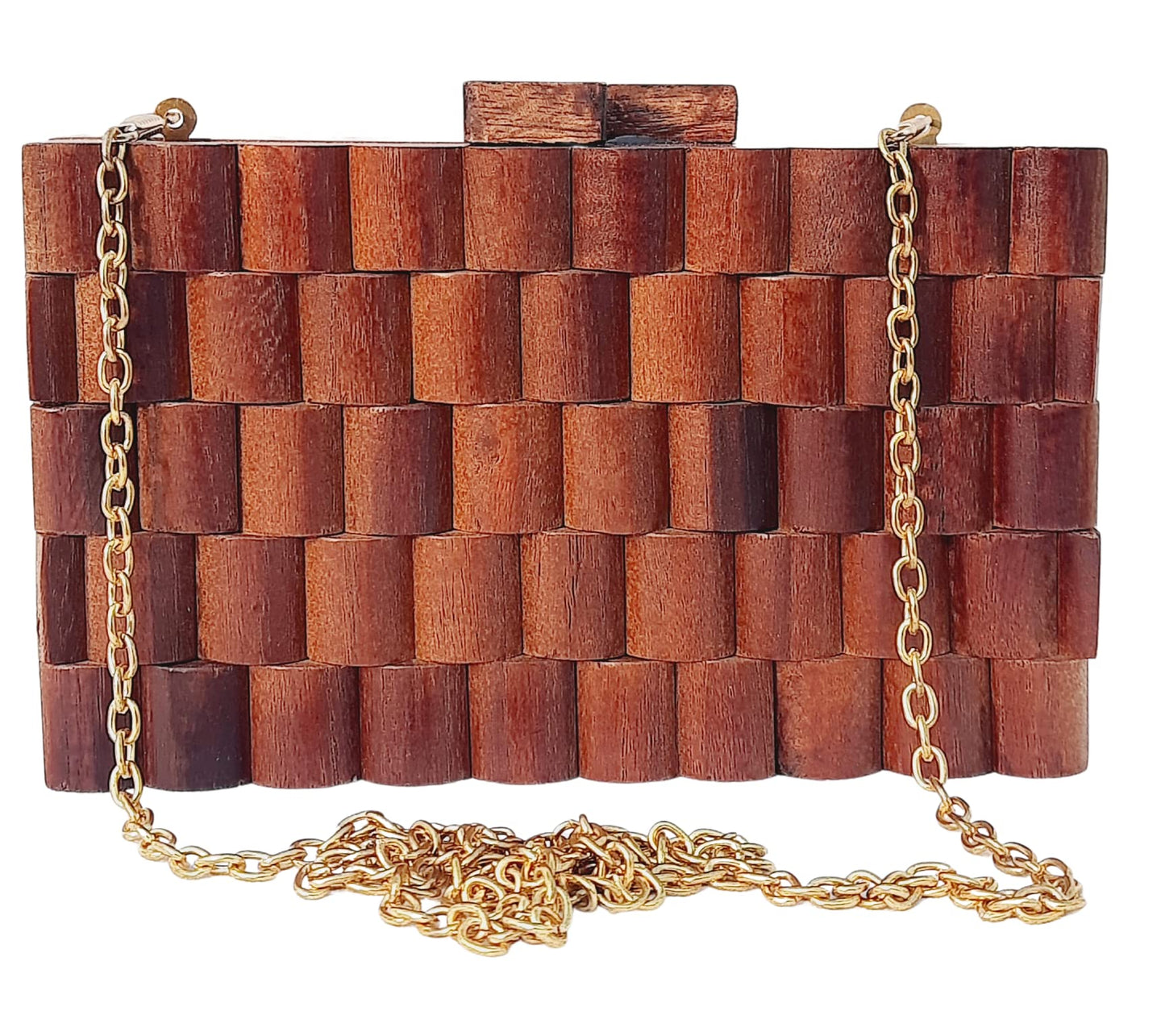 Trend Overseas Wooden Clutch Purse Bridal Clutch Handmade Brown Wooden Clutch cum Sling Bag