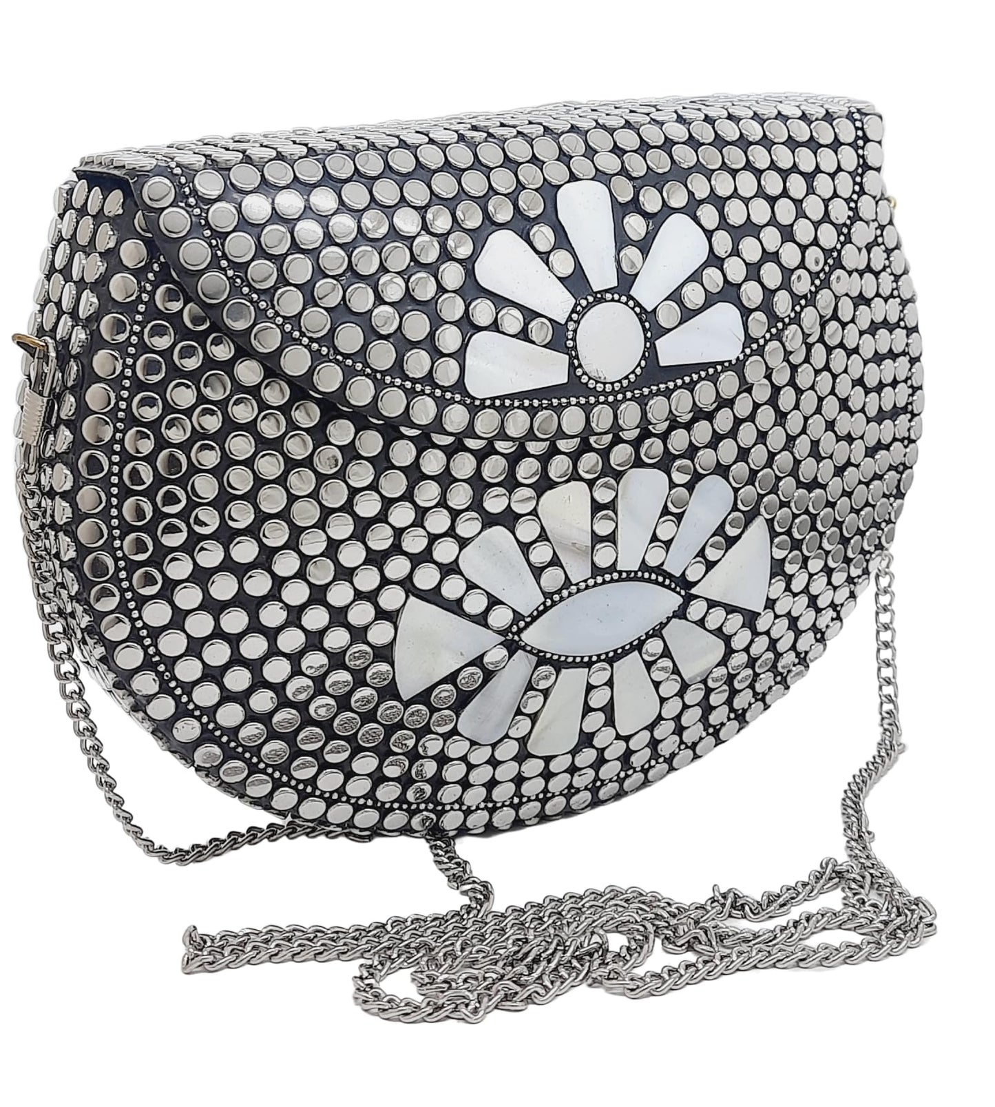 Trend Overseas Silver metal Beaded Ethnic purse Girls Bridal Bag cross body bag for women/Girl party clutch Metal clutches Vintage Brass