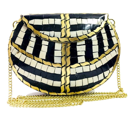 Trend Overseas Black Women/Girls Bridal clutch party sling bag mosaic metal bag antique ethnic clutch Indian ethnic purse party clutch indian bag