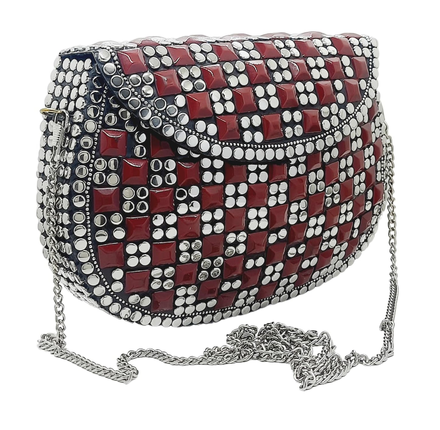 Trend Overseas Silver metal Beaded Ethnic purse Girls Bridal Bag cross body bag for women/Girl party clutch Metal clutches Vintage Brass