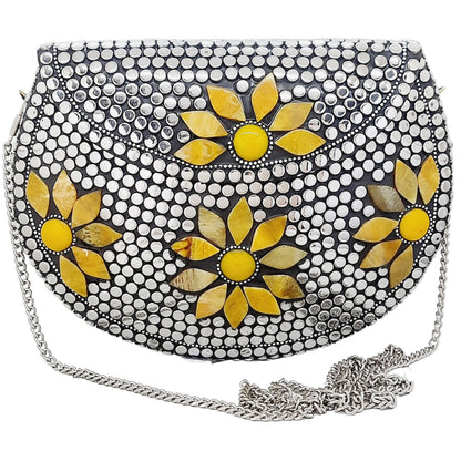 Trend Overseas Multicolor Silver Beads Ethnic Clutch Purse Bridal Bag cross body bag for women/Girl party