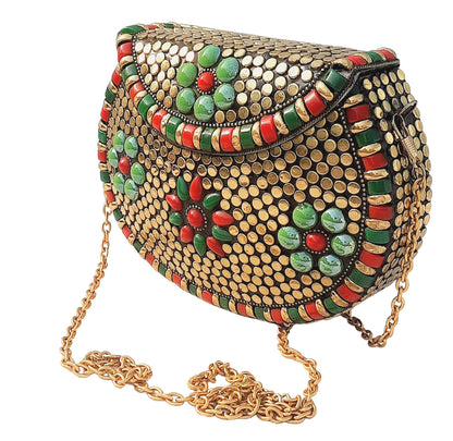 Trend Overseas Multicolor Acrylic Stone Golden metal Bead Clutch Girls Bridal Bag for women/Girl party clutch