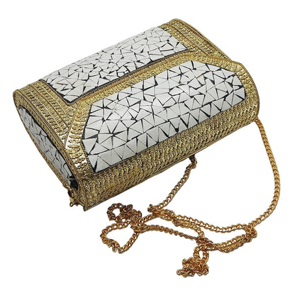 Trend Overseas Antique Indian Handmade Square mosaic metal bag Women/Girls Bridal metal clutch party sling bag