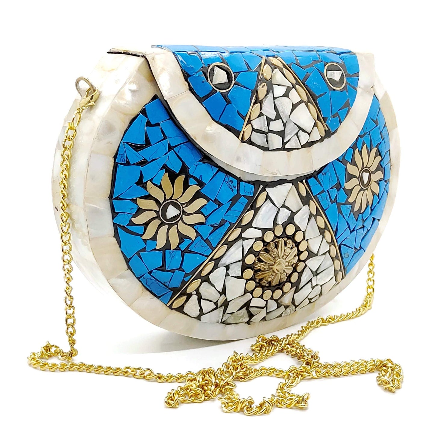 Trend Overseas Antique Indian art Handmade Nacre Stone mosaic metal bag Women/Girls Bridal