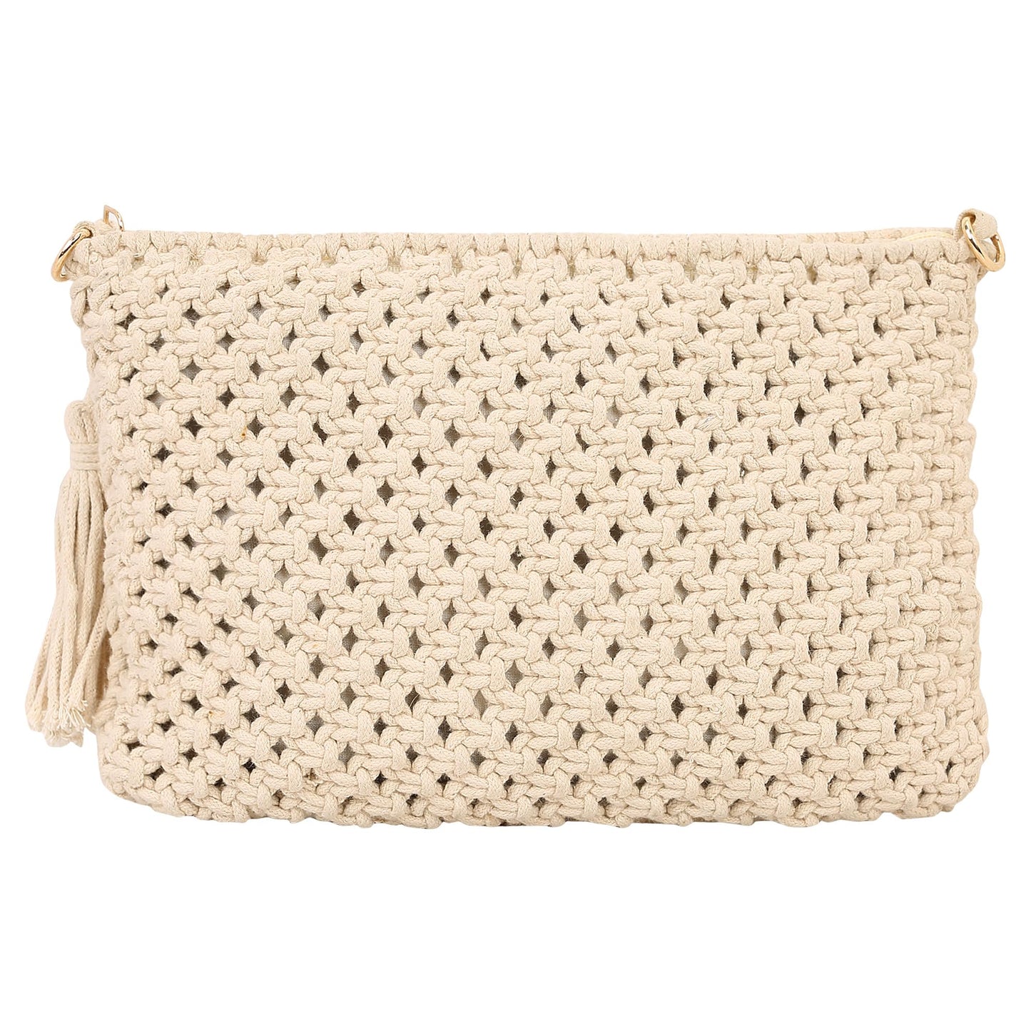 Trend Overseas Handwoven Crochet Craft Women/Girl Ivory (Off-White) Macrame Bag Multi-Purpose Summer Tote Handbag