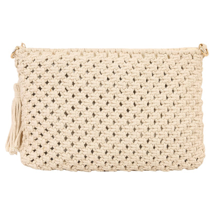 Trend Overseas Handwoven Crochet Craft Women/Girl Ivory (Off-White) Macrame Bag Multi-Purpose Summer Tote Handbag