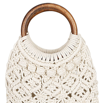 Trend Overseas Handwoven Fashionable Boho Macrame Crochet Cotton Thread Carry Handbag Size 28 x 43 cm