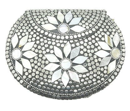 Trend Overseas Silver metal Beaded Ethnic purse Girls Bridal Bag cross body bag for women/Girl party clutch Metal clutches Vintage Brass