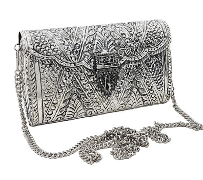 Trend Overseas Women Bridal Metal clutches Ethnic Handmade Brass Purse Metal party Bag Antique Hand Carving Purse